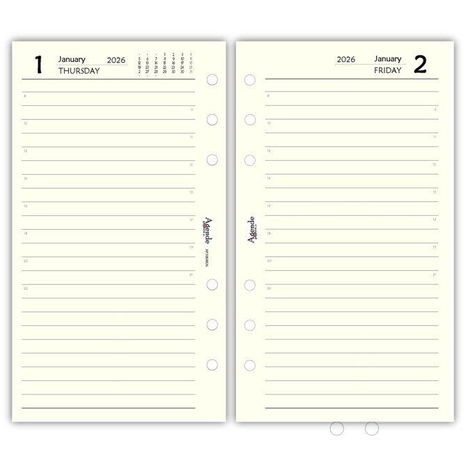 Ricambio agenda organizer giornaliera INGLESE 2026 9,5x17cm  6fori AVORIO 1