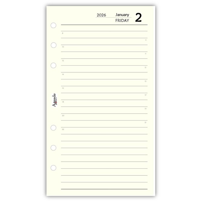 Ricambio agenda organizer giornaliera INGLESE 2026 9,5x17cm  6fori AVORIO 2