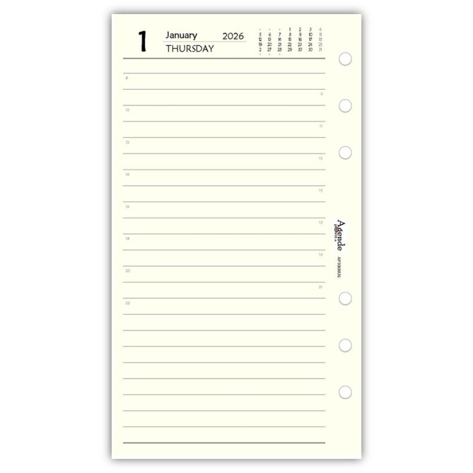 Ricambio agenda organizer giornaliera INGLESE 2026 9,5x17cm  6fori AVORIO 3