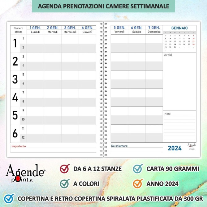 Agenda settimanale 2026 spiralata plastificata Prenotazioni Hotel B&B 21x30cm A4 3