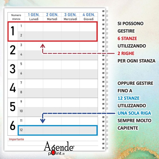 Agenda settimanale 2026 spiralata plastificata Prenotazioni Hotel B&B 21x30cm A4 5