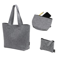 Set Borsa In Feltro Riciclato con Beauty e Borsellino - Orizzonte GRIGIO 1