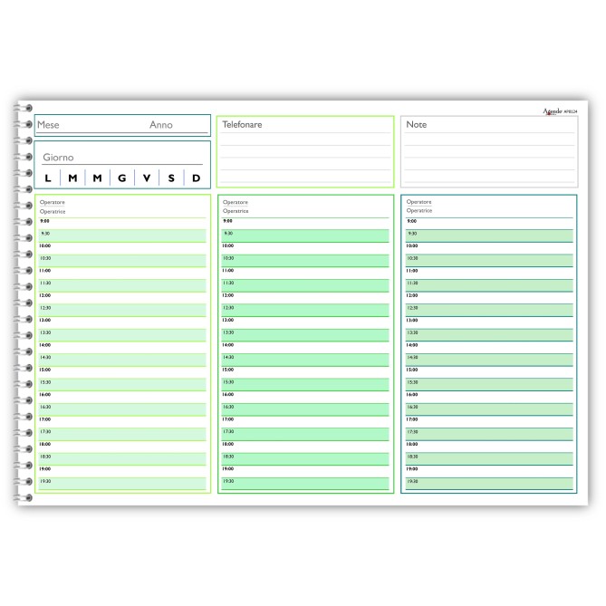 Planning giornaliero perpetuo spiralato 21x30cm BLU A4 orario 30min 70fogli 2