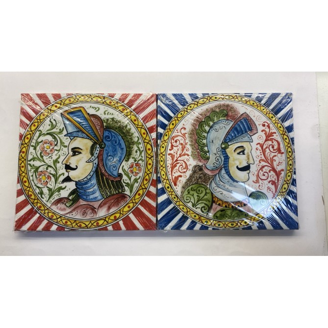 Coppia Quadro In Tela Sicilia Bedda - Pupi Siciliani 20x20cm Cornice In Legno 3