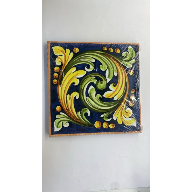 Quadro In Tela Sicilia Bedda - Foglie fondo blu 20x20cm Cornice In Legno 3