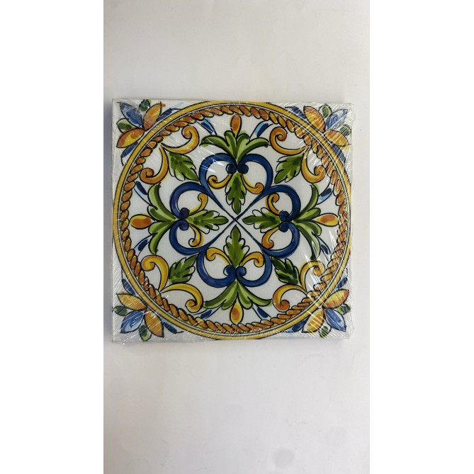 Quadro In Tela Sicilia Bedda - Maiolica blu e giallo 20x20cm Cornice In Legno 3