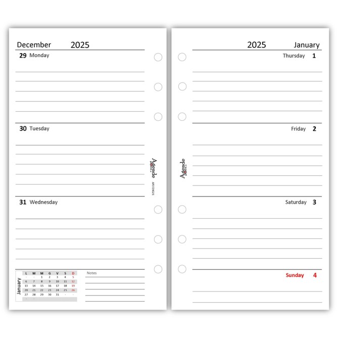 Ricambio agenda organizer settimanale in lingua INGLESE - 9,5x17cm 90gr bianco 6
