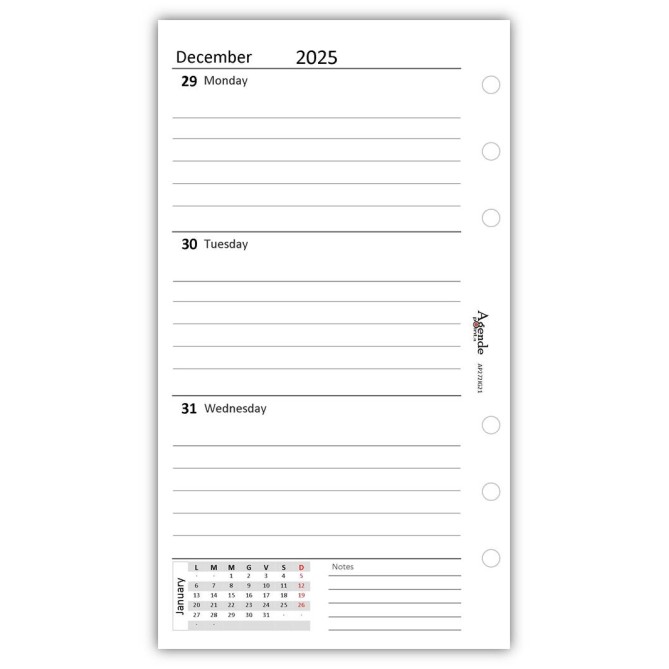 Ricambio agenda organizer settimanale in lingua INGLESE - 9,5x17cm 90gr bianco 7