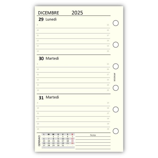 Ricambio agenda organizer settimanale 2026 7x12cm 80gr avorio 1