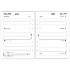 Ricambio Agenda Settimanale Bilingue Italiano/Inglese 2026, Formato A5 15x21 cm, 6 Fori, Carta 90g FSC 1