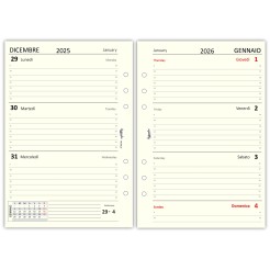 Ricambio agenda organizer settimanale BI-LINGUA 2026 15x21cm A5 6fori multilingua avorio 1