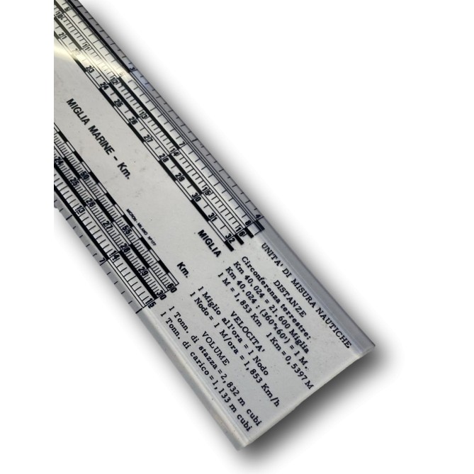 Scalimetro in pelx comparativo per carteggio nautico  - convertitore di Miglia / Nodi / Chilometri  - 37x5,5cm 3