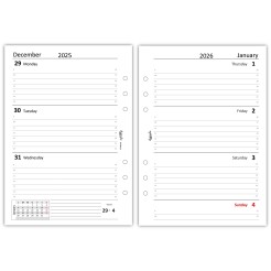 Ricambio agenda organizer settimanale INGLESE  2026 15x21cm A5 90gr 6fori multilingua bianco 1