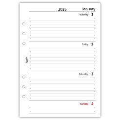Ricambio agenda organizer settimanale INGLESE  2026 15x21cm A5 90gr 6fori multilingua bianco 1 2