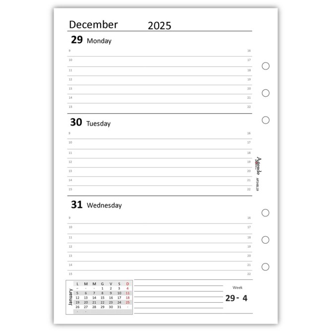 Ricambio agenda organizer settimanale INGLESE  2026 15x21cm A5 90gr 6fori multilingua bianco 3