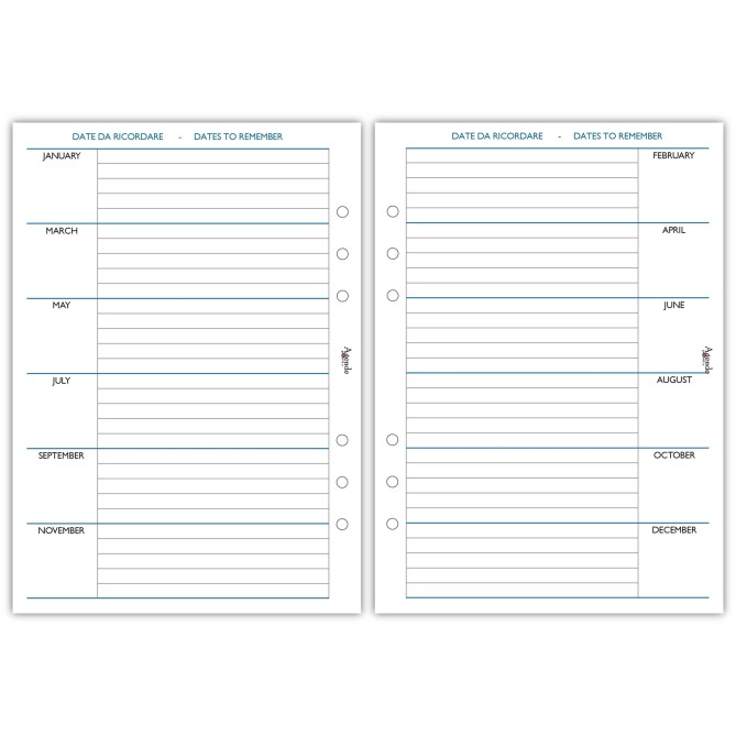 Ricambio agenda organizer settimanale INGLESE  2026 15x21cm A5 90gr 6fori multilingua bianco 4