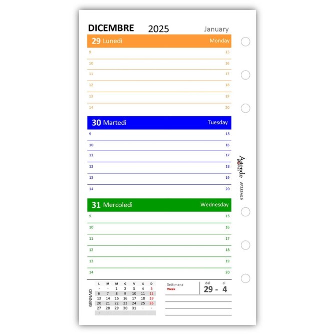 Ricambio agenda organizer settimanale 2026 9,5x17cm 90gr 2