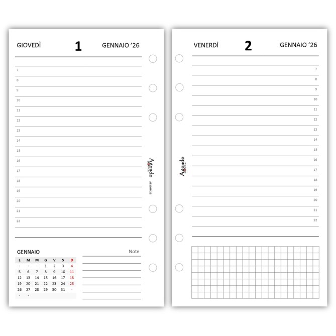 Ricambio agenda organizer giornaliera a righe 2026 9,5x17cm 80gr 6fori bianco 2