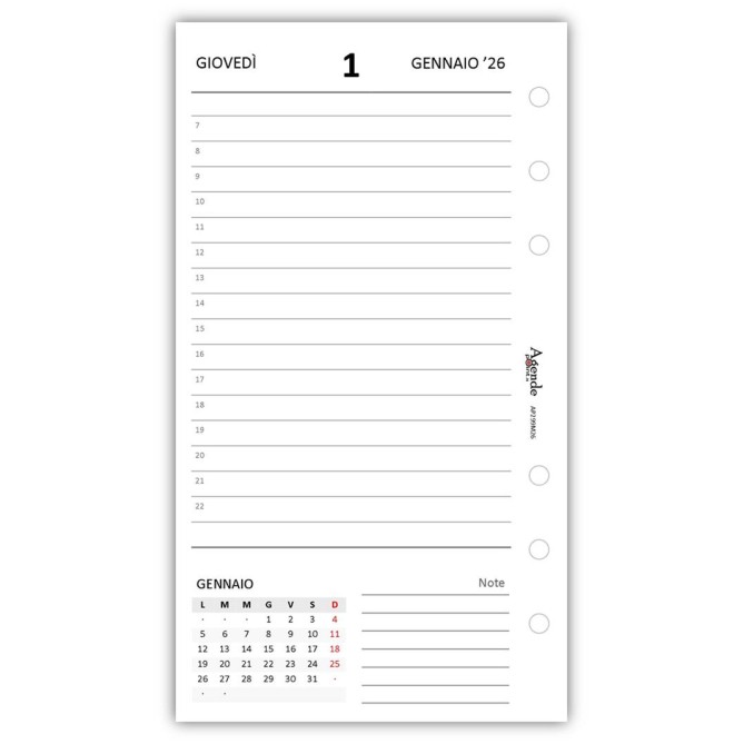 Ricambio agenda organizer giornaliera a righe 2026 9,5x17cm 80gr 6fori bianco 3