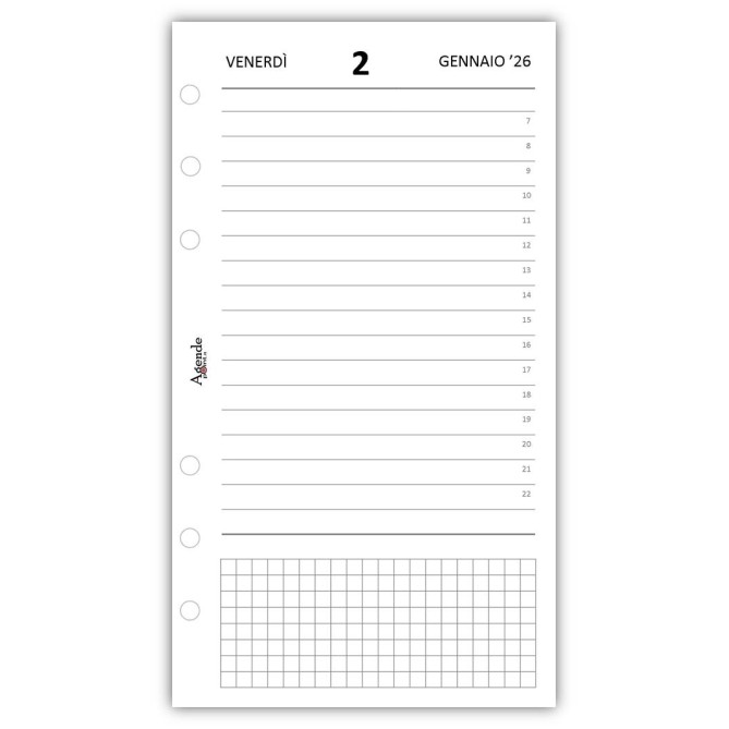 Ricambio agenda organizer giornaliera a righe 2026 9,5x17cm 80gr 6fori bianco 4