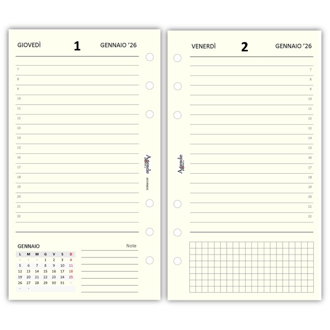 Ricambio agenda organizer giornaliera a righe 2026 9,5x17cm 80gr 6fori avorio 1