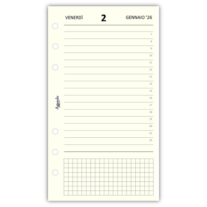 Ricambio agenda organizer giornaliera a righe 2026 9,5x17cm 80gr 6fori avorio 2