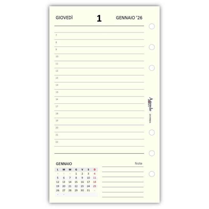 Ricambio agenda organizer giornaliera a righe 2026 9,5x17cm 80gr 6fori avorio 3