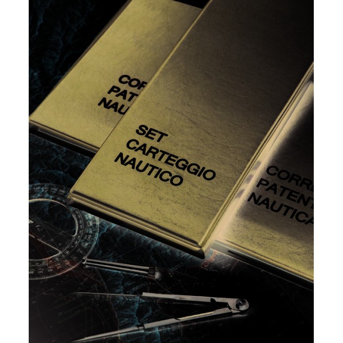 Set strumenti per nautica - compasso, squadretta, goniometro, righello a snodo, matite, in custodia 1