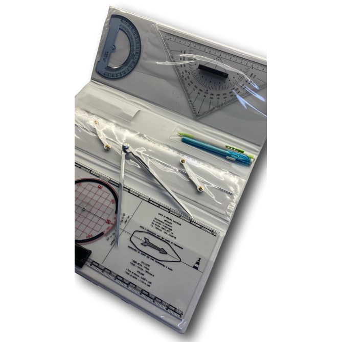 Set strumenti per nautica - compasso, squadretta, goniometro, righello a snodo, matite, in custodia 4