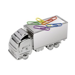 Porta Graffette da Scrivania a Forma di Camion, Metallo Cromato Lucido, 56 x 20 x 25 mm, con Elegante Scatola Regalo 1