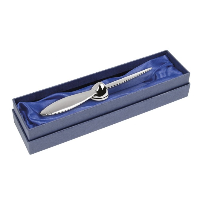 Tagliacarte Elegante a Forma di Elica, 18,5 cm, Metallo Cromato Lucido, con Confezione Regalo 2