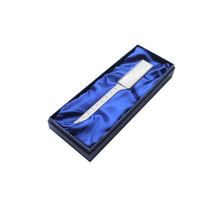 Tagliacarta Elegante in Metallo Cromato con doppio Righello sulla lama , 168mm, con Confezione Regalo 3