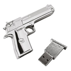 Chiavetta USB 16GB Design Pistola in Metallo Cromato con Custodia Regalo, 75 x 48 x 10 mm 1