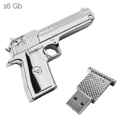 Chiavetta USB 16GB Design Pistola in Metallo Cromato con Custodia Regalo, 75 x 48 x 10 mm 1 2