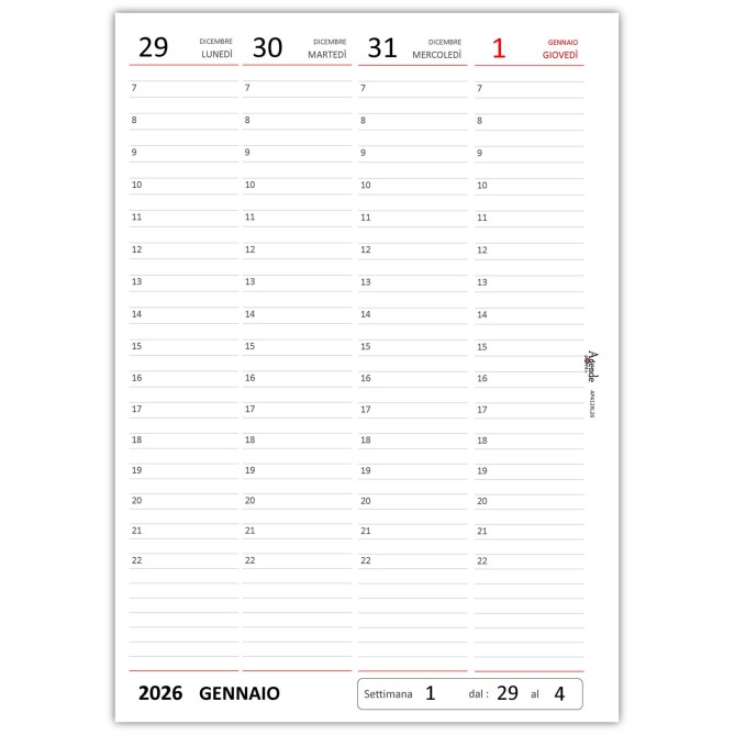 Agenda settimanale 2026 spiralata plastificata 21x30cm A4 bianco 4