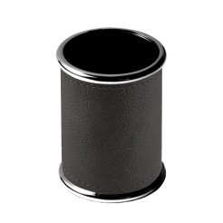 Portapenne elegante da Scrivania in Metallo e Ecopelle, Nero, 9,3 x 7 cm 1