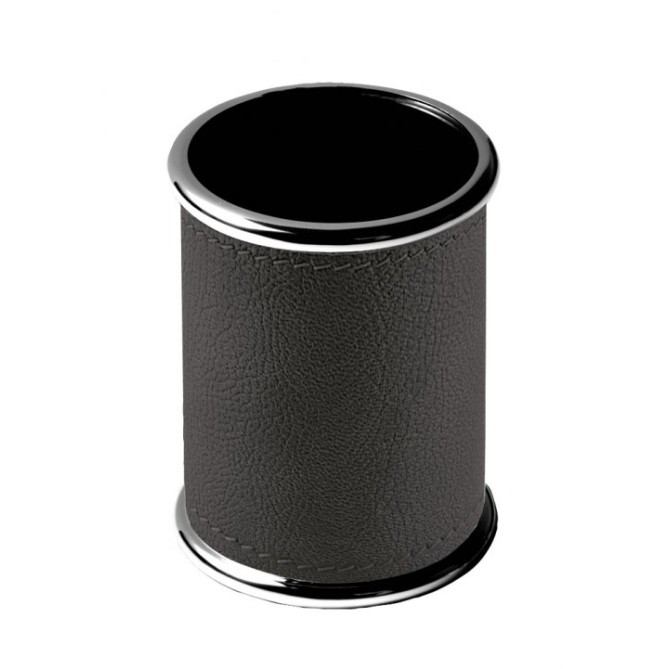 Portapenne elegante da Scrivania in Metallo e Ecopelle, Nero, 9,3 x 7 cm 1