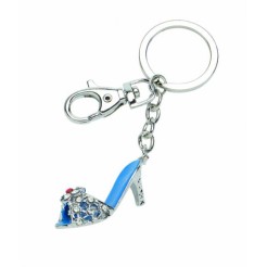 Portachiavi Decorativo a Forma di Scarpa con Tacco, Metallo Lucido con Brillantini Blu, 32x12x20 mm 1