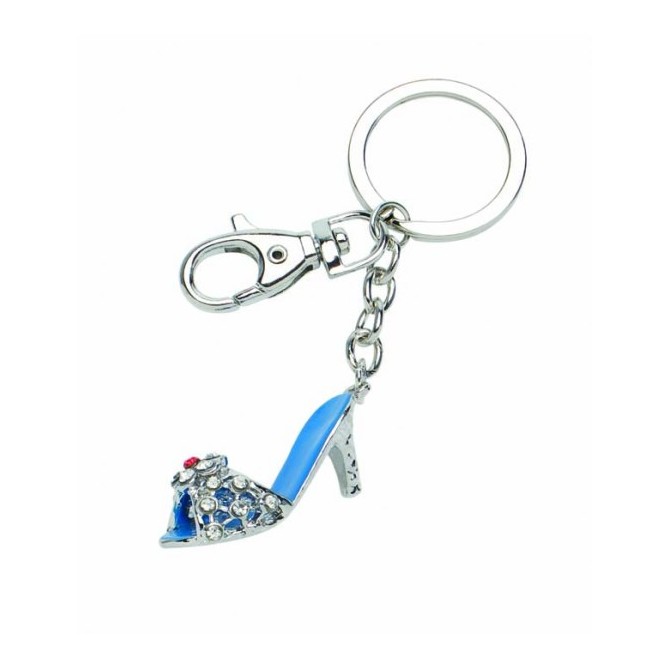 Portachiavi Decorativo a Forma di Scarpa con Tacco, Metallo Lucido con Brillantini Blu, 32x12x20 mm 1