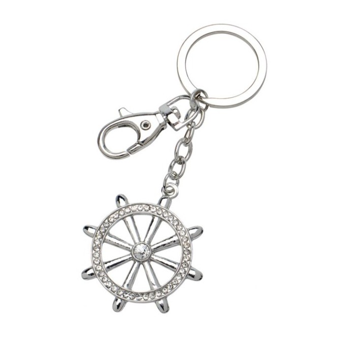 Portachiavi Timone Nautico con Strass, Design Classico, Metallo Lucido, 120 x 43 mm 1