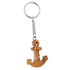 Portachiavi Decorativo in Legno a Forma di Ancora con Cordoncino, 10x3,5 cm, Catena in Metallo 1
