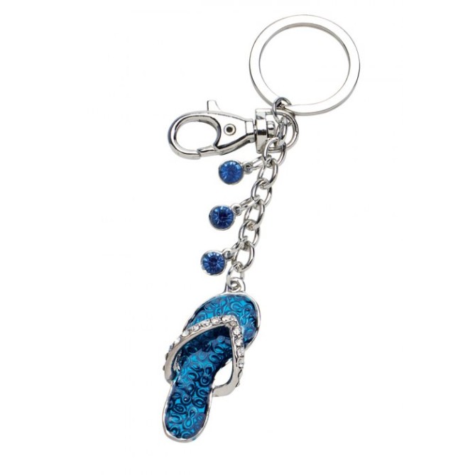 Portachiavi infradito donna  con Cristalli, Color Turchese con Strass, Catena in Metallo, 160x55mm 1