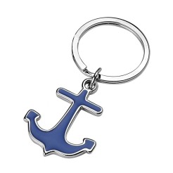 Portachiavi ad Ancora Nautico, Metallo Lucido con interno in Smalto Blu, 7,5 x 3,5 cm 1