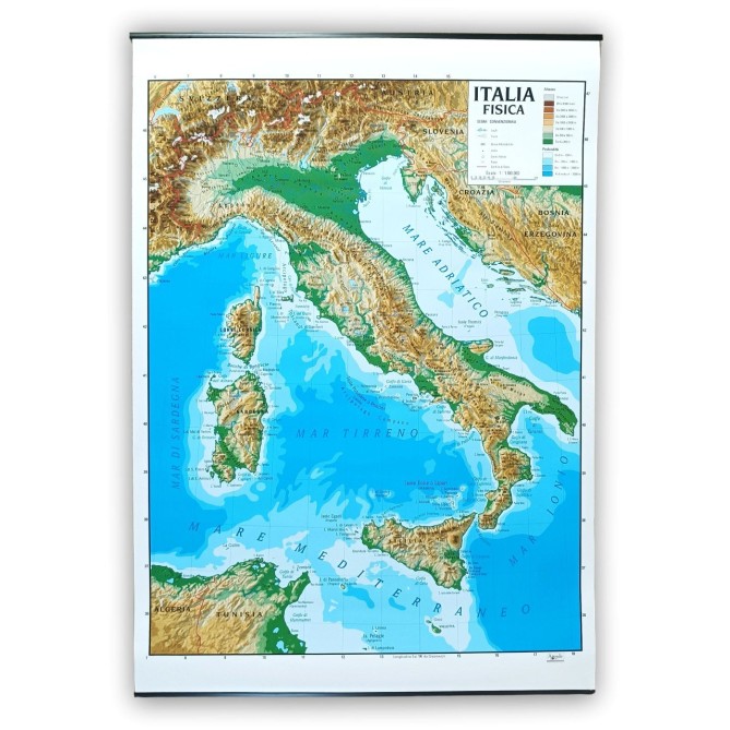 Carta Geografica Murale Italia, Bifacciale Fisica/Politica, 100x140 cm carta plastificata - Scala 1:1.100.000 2