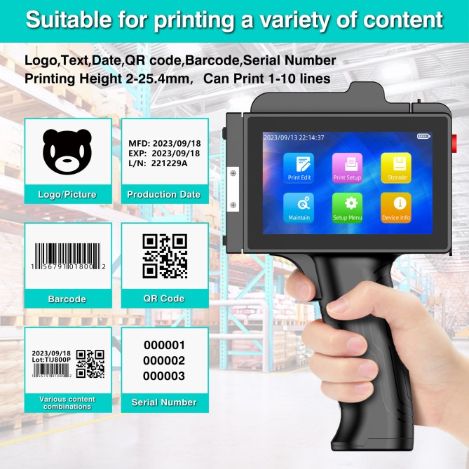 TIJ800P Stampante Palmare Portatile a Getto D'inchiostro Touch Screen da 4,3 Pollici per Logo/Immagine/Codice a Barre 3