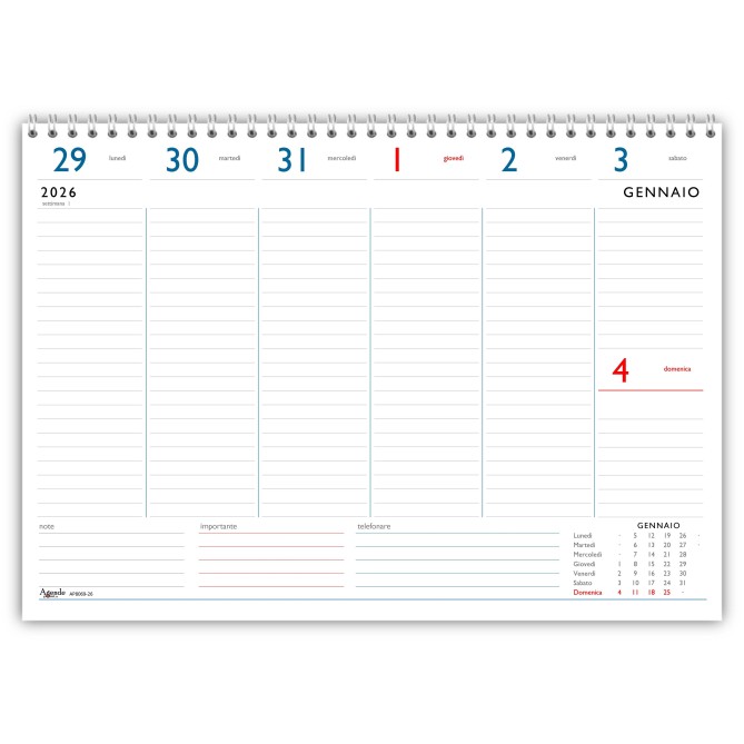 Agende Planner Planning Settimanale 2026 LIFE Spiralato, Formato A4 21x30 cm, Festivi Evidenziati, Sezioni Note 1