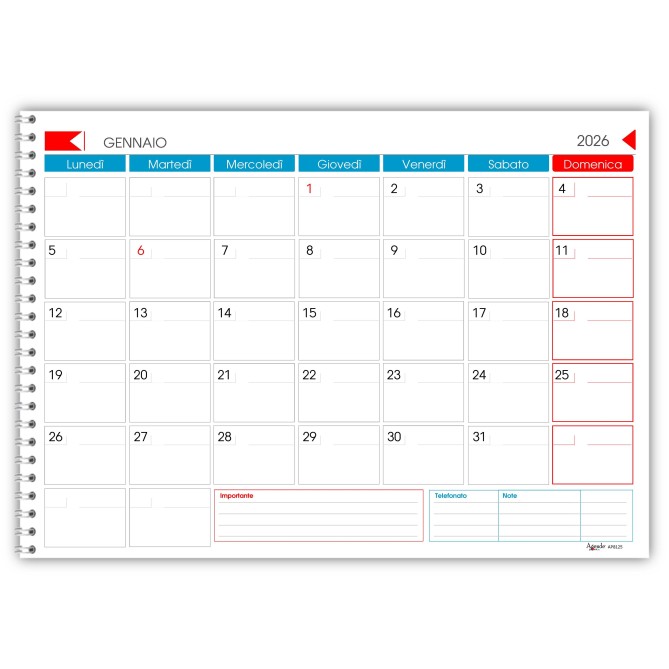 Planning mensile 2026-2027 spiralato 30x42cm A3 (bi-annuale) ROSSOBLU 4