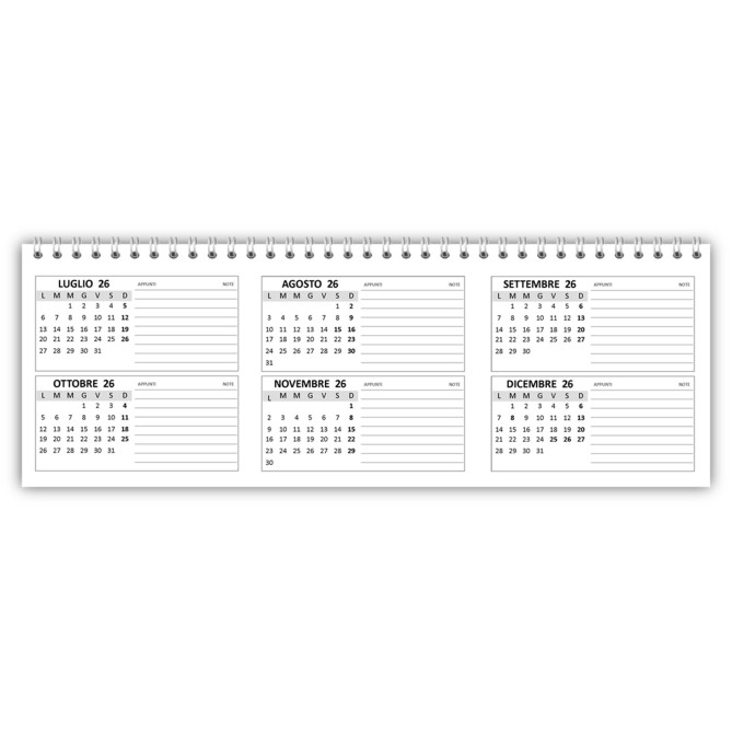 Planning settimanale 2026 GREY spiralato 10x30cm su due pagine orario festivi evidenziati natura grigio 1