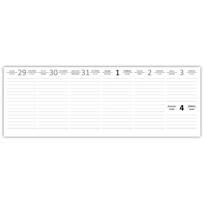 Planning settimanale 2026 GREY spiralato 10x30cm su due pagine orario festivi evidenziati natura grigio 5