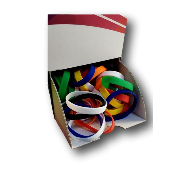 Espositore da 160 pezzi di Bracciale In Silicone , in 8 vari colori , Per Feste Piscine Brand E Discotechecm. 20x1,2 10